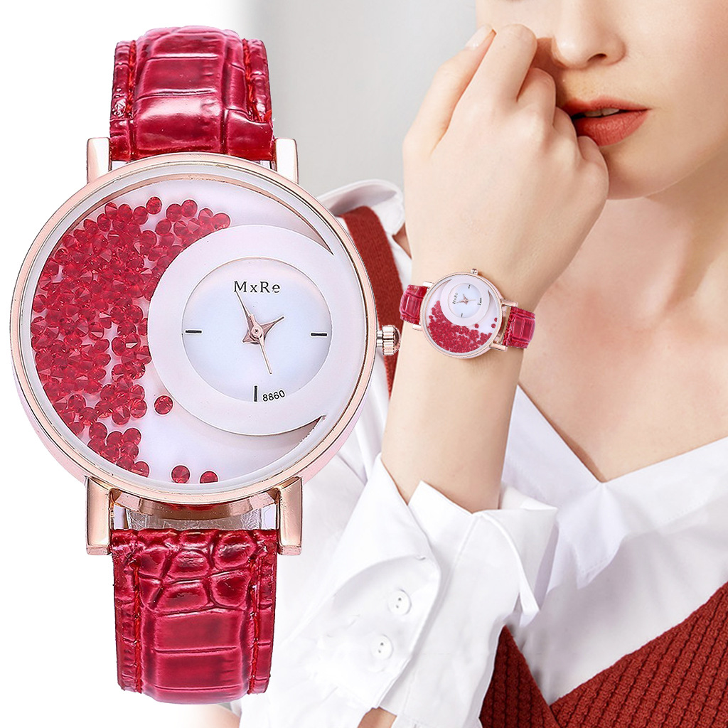 Aliexpress wish's best-selling flowing sand ball watch, a popular PU leather strap fashion quartz watch for women in Europe and America