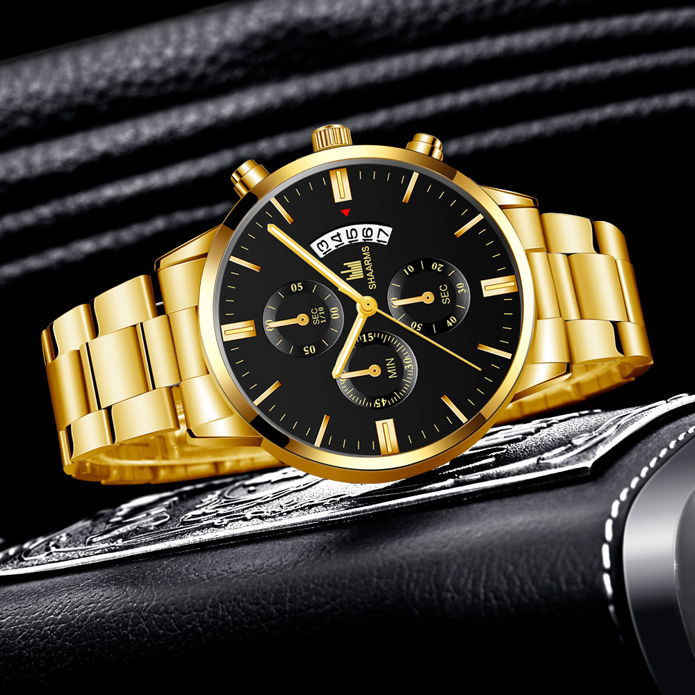 New fashionable men's scale quartz watches, popular simple steel band trendy watches wholesale quartz watches with calendar details Picture