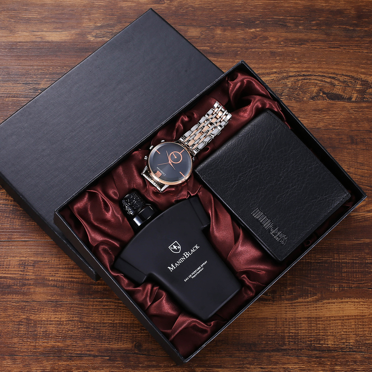 Perfume gift set Creative gift set Wallet + Belt Quartz watch Perfume Gift box details Picture