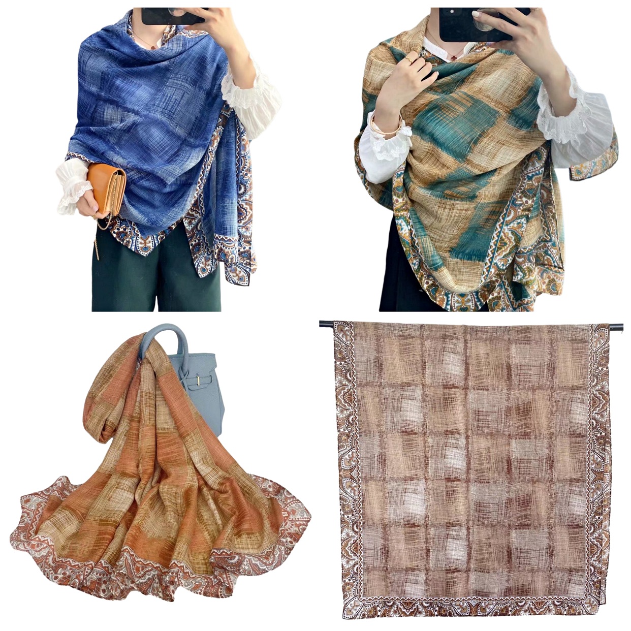 New long cotton and linen scarf for women, simple style printed, three-season fashionable and warm silk scarf in stock