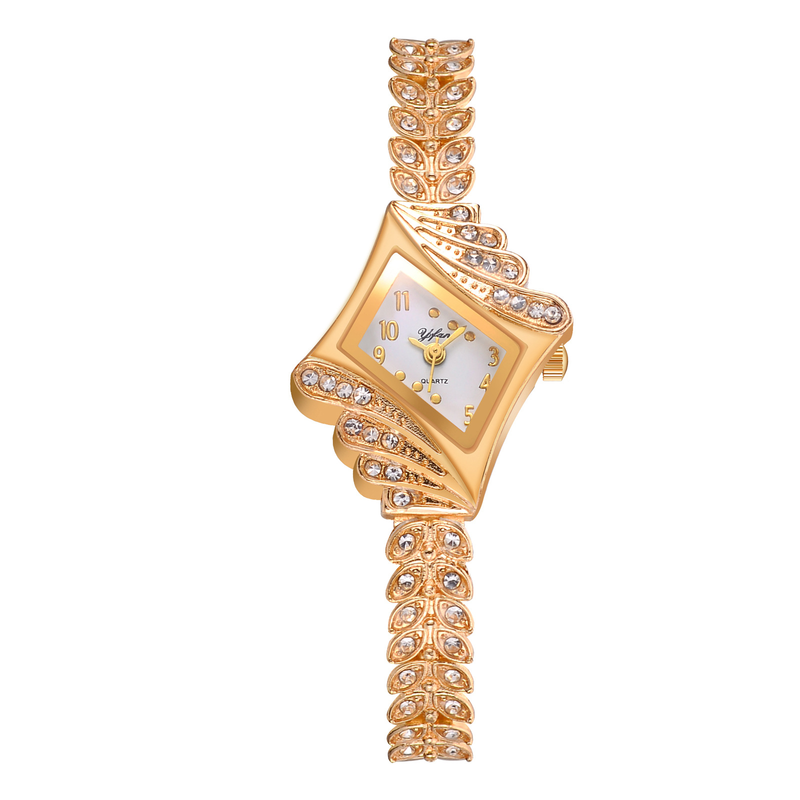 A popular foreign trade fashion diamond-encrusted bracelet watch with a creative diamond-shaped digital dial, a versatile quartz display product for ladies Application Scenario