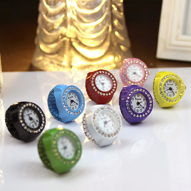 Cartoon water diamond ring watch, candy-colored finger watch, women's watch special offer, round decorative genuine watch