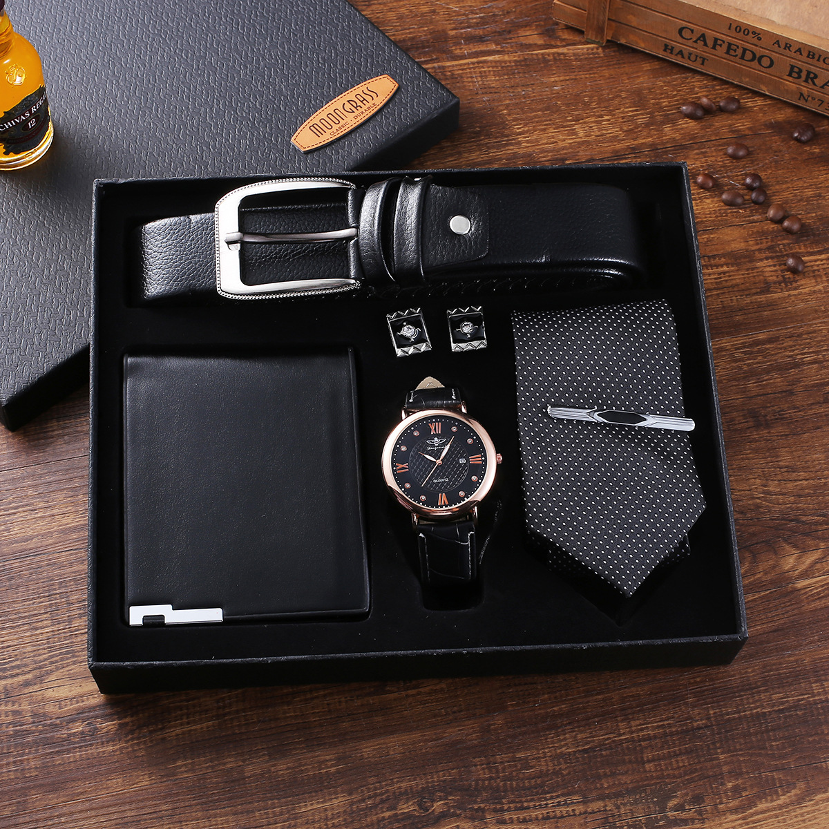 Tie gift box, premium gift set, belt, wallet, tie, large dial, quartz watch, cufflink gift box