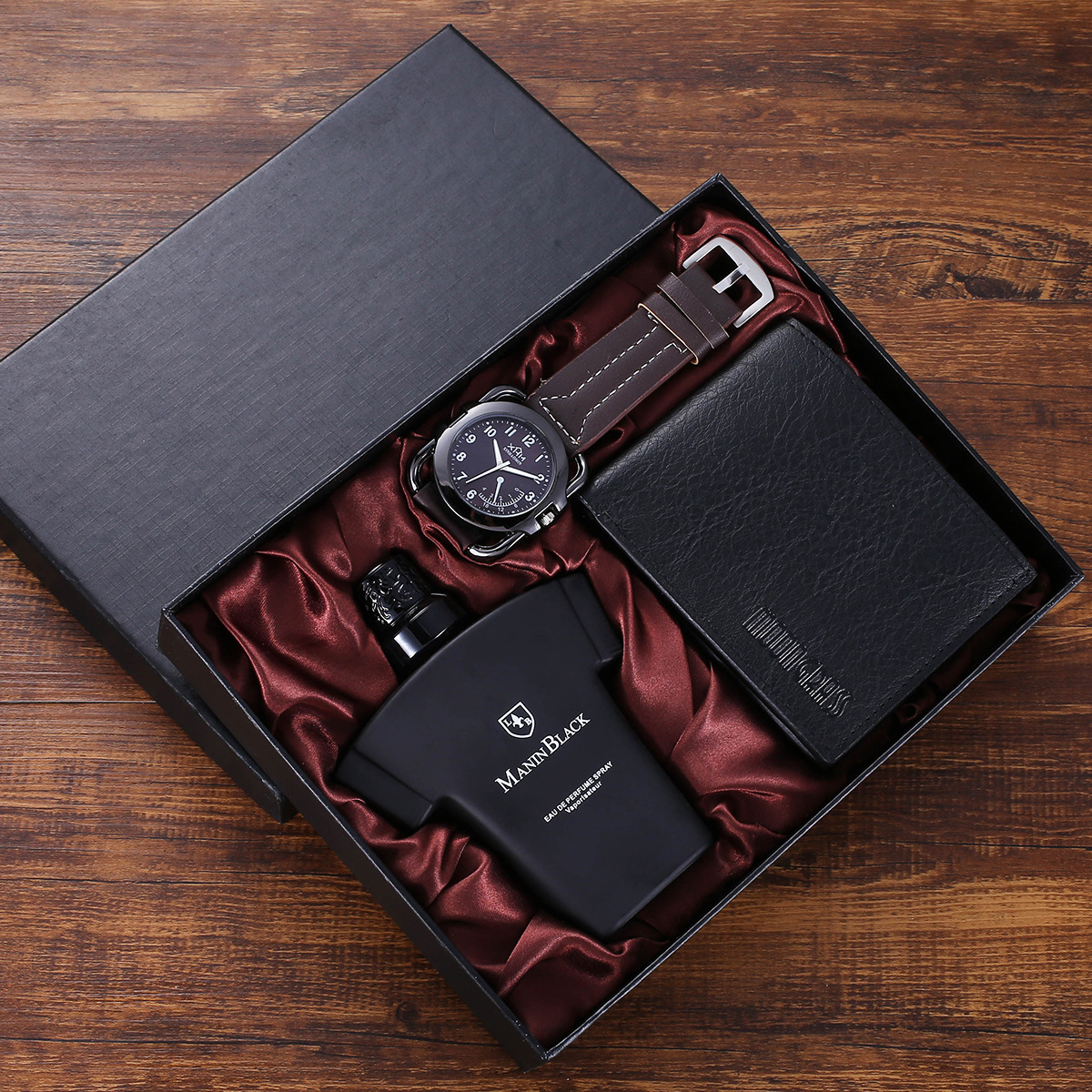 Perfume gift set Creative gift set Wallet + Belt Quartz watch Perfume Gift box
