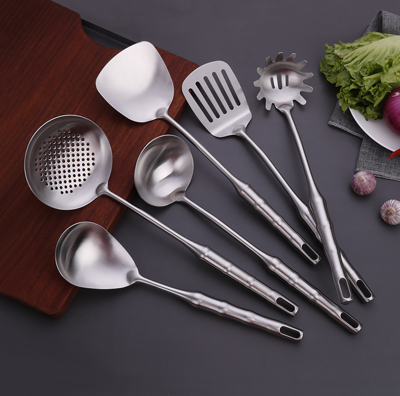 High-end 304 stainless steel hollow kitchenware sets, cooking spatulas, rice spoons, soup spoons, meat forks, large strainers, factory direct sales details Picture