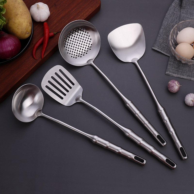 High-end 304 stainless steel hollow kitchenware sets, cooking spatulas, rice spoons, soup spoons, meat forks, large strainers, factory direct sales Specification image
