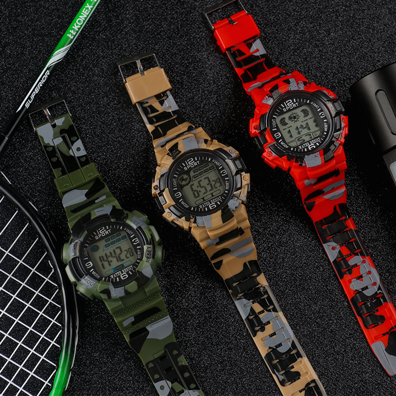 Sports men's waterproof watch, female middle school student unicorn, ins academy style, multi-functional camouflage electronic watch for teenage girls