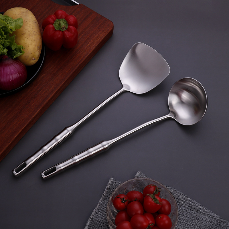 High-end 304 stainless steel hollow kitchenware sets, cooking spatulas, rice spoons, soup spoons, meat forks, large strainers, factory direct sales Item Picture