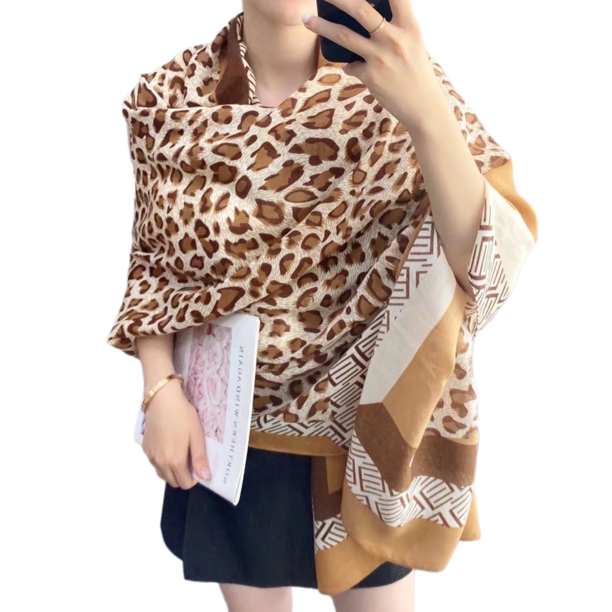 New cotton and linen scarves for women with leopard print letter patterns, spring and autumn warm silk scarves, factory direct sales in stock Specification image