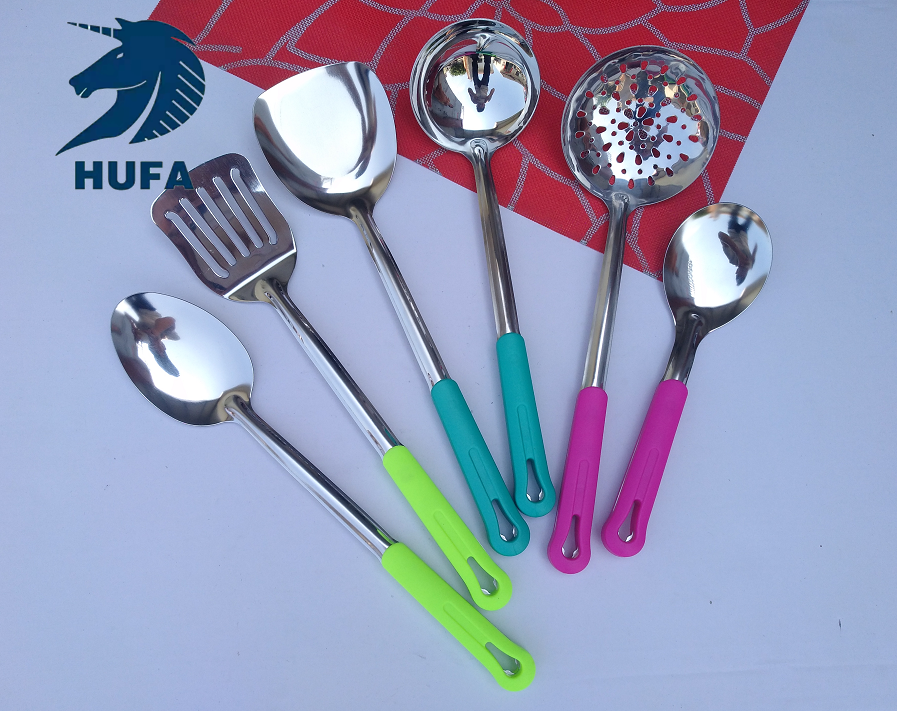 Peliheng stainless steel wheat spatula set, complete kitchen cooking spatula, soup spoon, strainer, household heat-resistant wok