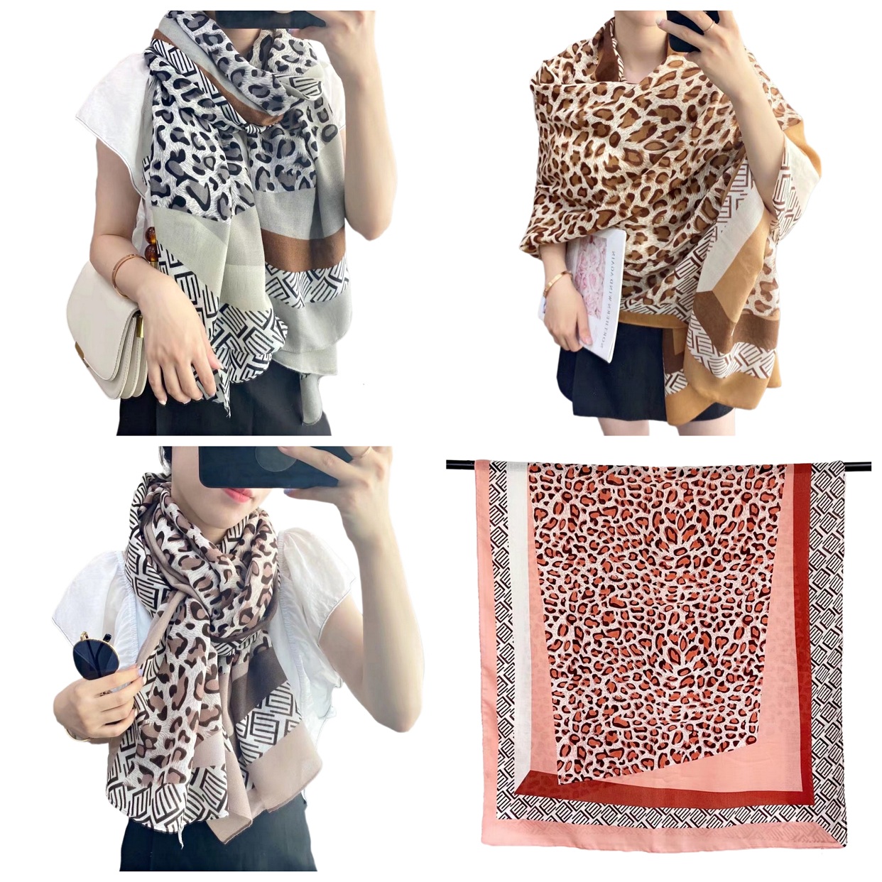 New cotton and linen scarves for women with leopard print letter patterns, spring and autumn warm silk scarves, factory direct sales in stock