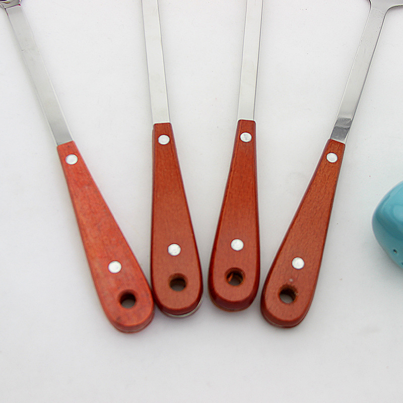 7-piece set of stainless steel kitchenware with wooden handles, 7-piece set of domestic redwood long-tongue spatula, stainless steel kitchenware, cooking spoons, spatulas, strainers, soup spoons, kitchen tools and kitchenware sets Item Picture