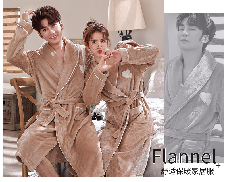 睡袍女冬季珊瑚绒浴袍加绒情侣加厚长款晨袍法兰绒睡衣男士秋冬款