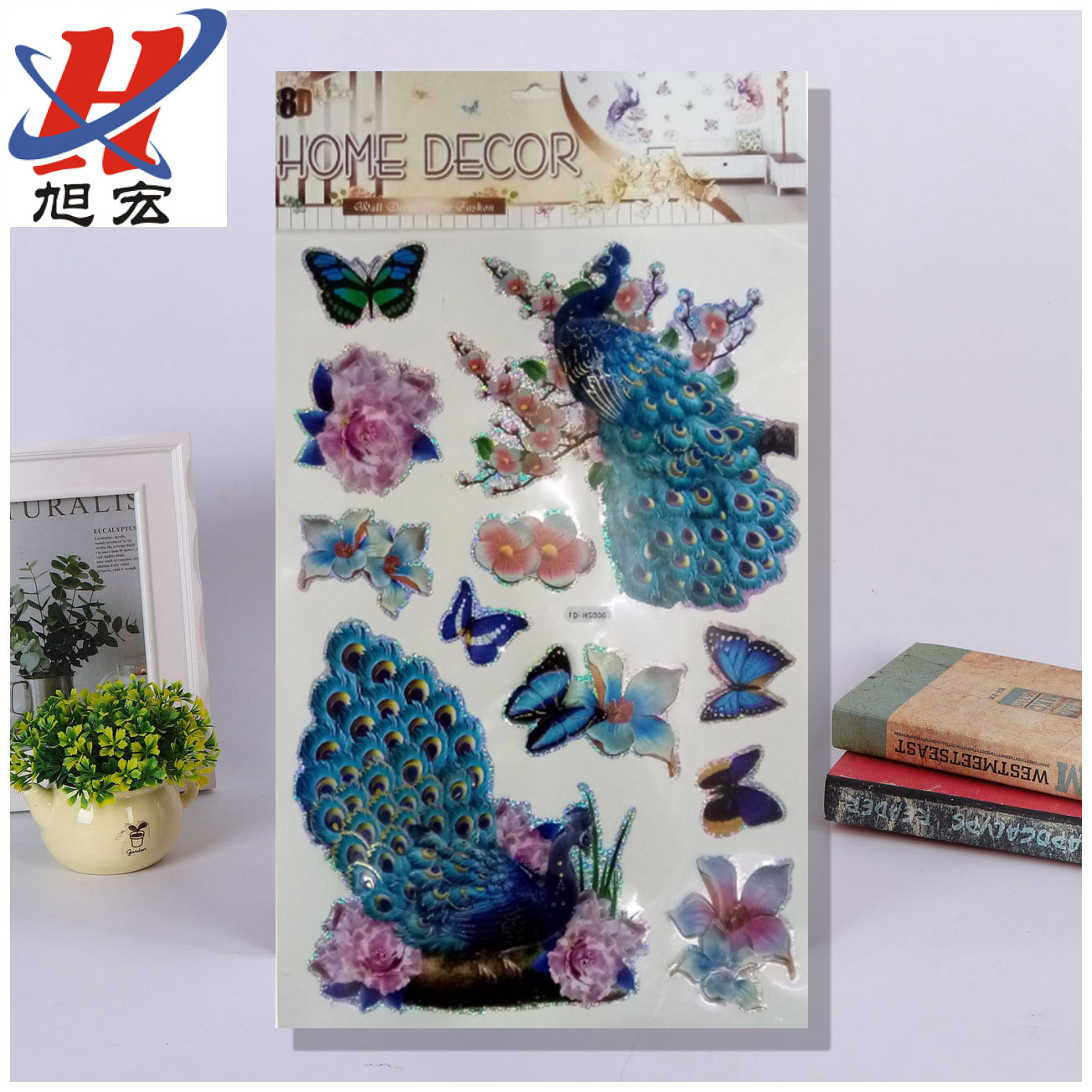 Laser 3D peacock three-dimensional wall paste DIY layer wall paste high-grade laser peacock decorative wall paste custom wholesale