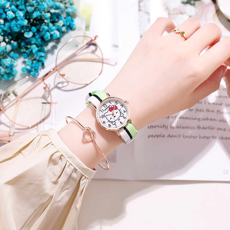 KT Cat Canvas Watch for female students, 2021 new style Children's Korean version simple waterproof and shockproof quartz watch Specification image