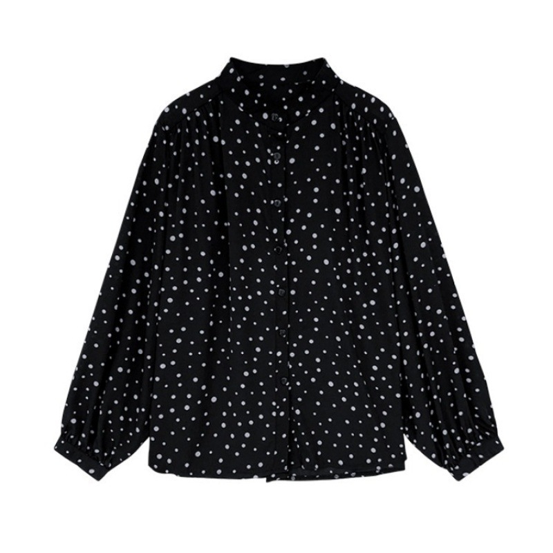 Polka dot chiffon shirt for women, 2021 spring Korean style new design, fashionable and mature, lantern sleeve top base layer Application Scenario