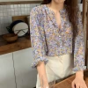 Women's Instagram long-sleeved floral chiffon shirt 2021 new spring Korean style loose casual single-breasted top Specification image