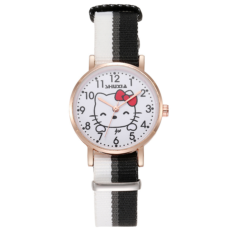 KT Cat Canvas Watch for female students, 2021 new style Children's Korean version simple waterproof and shockproof quartz watch Item Picture