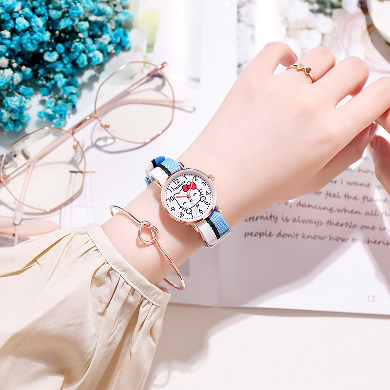 KT Cat Canvas Watch for female students, 2021 new style Children's Korean version simple waterproof and shockproof quartz watch