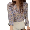 Women's Instagram long-sleeved floral chiffon shirt 2021 new spring Korean style loose casual single-breasted top Item Picture