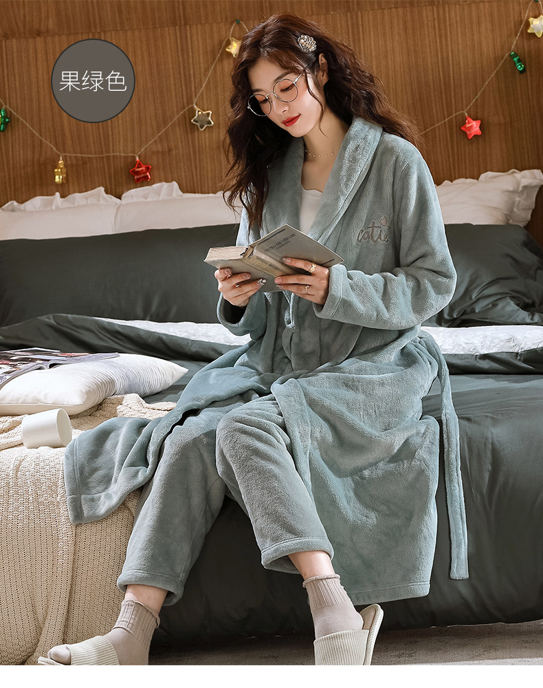 秋冬季珊瑚绒/加厚长款浴袍/春秋保暖法兰绒/家居服/情侣产品图