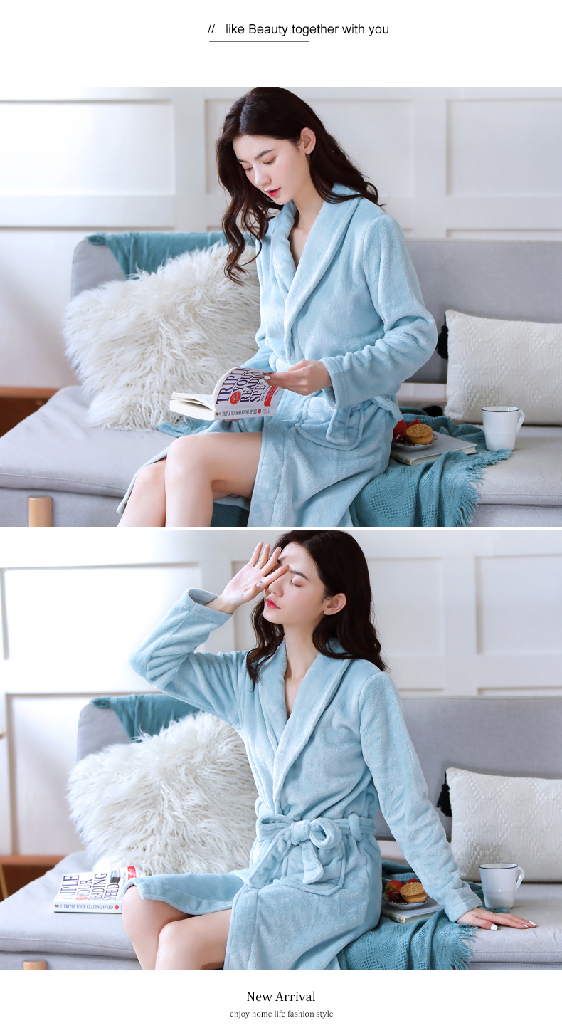 Nightgown for women Autumn Winter Long flannel Plus size bathrobe coral velvet bathrobe for women with velvet pajamas spring