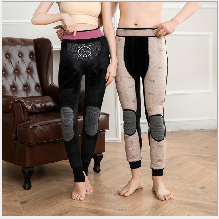 Fleece and thickness slim body warm leggings for women men autumn/winter 550 graphene waist and knee warm body pants for women