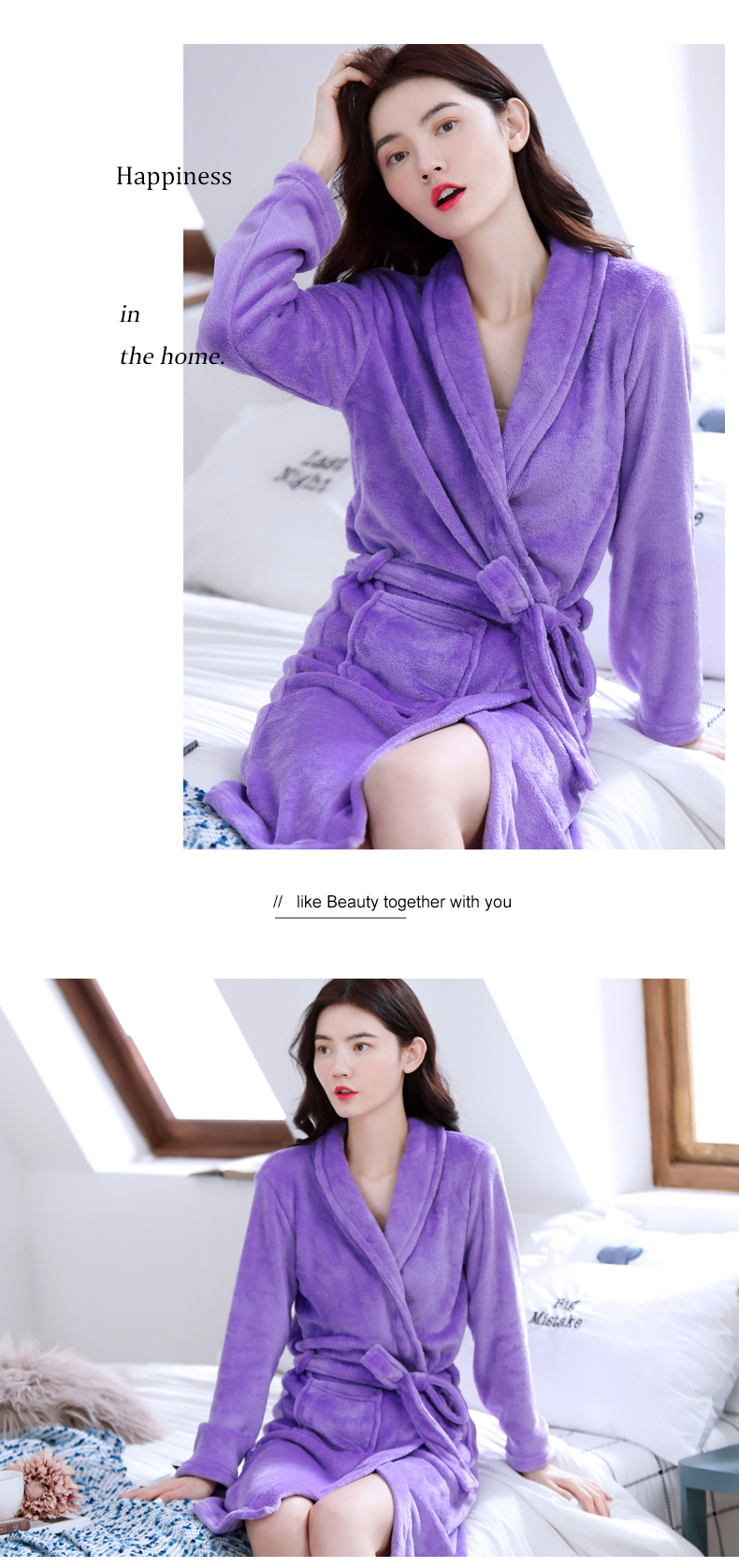 Nightgown for women Autumn Winter Long flannel Plus size bathrobe coral velvet bathrobe for women with velvet pajamas spring