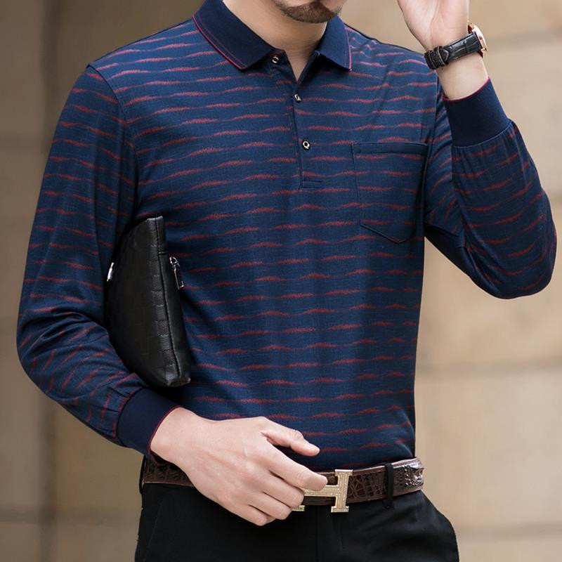 Spring and autumn long sleeve T shirt men's lapel t shirt middle-aged and elderly casual men's pullover men's undershirt old sweater