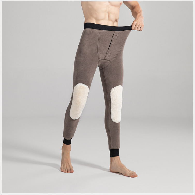 New autumn and winter light color Ram-fleece and thick waist and knee protection warm leggings for middle-aged and old men cotton pants
