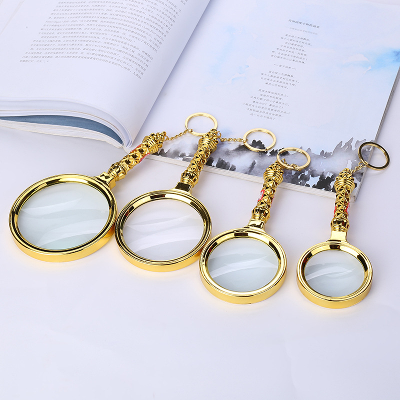 Fashionable new gold-plated flower straight handle magnifying glass, personalized handheld reading glass for the elderly, gift flower handle magnifying glass details Picture