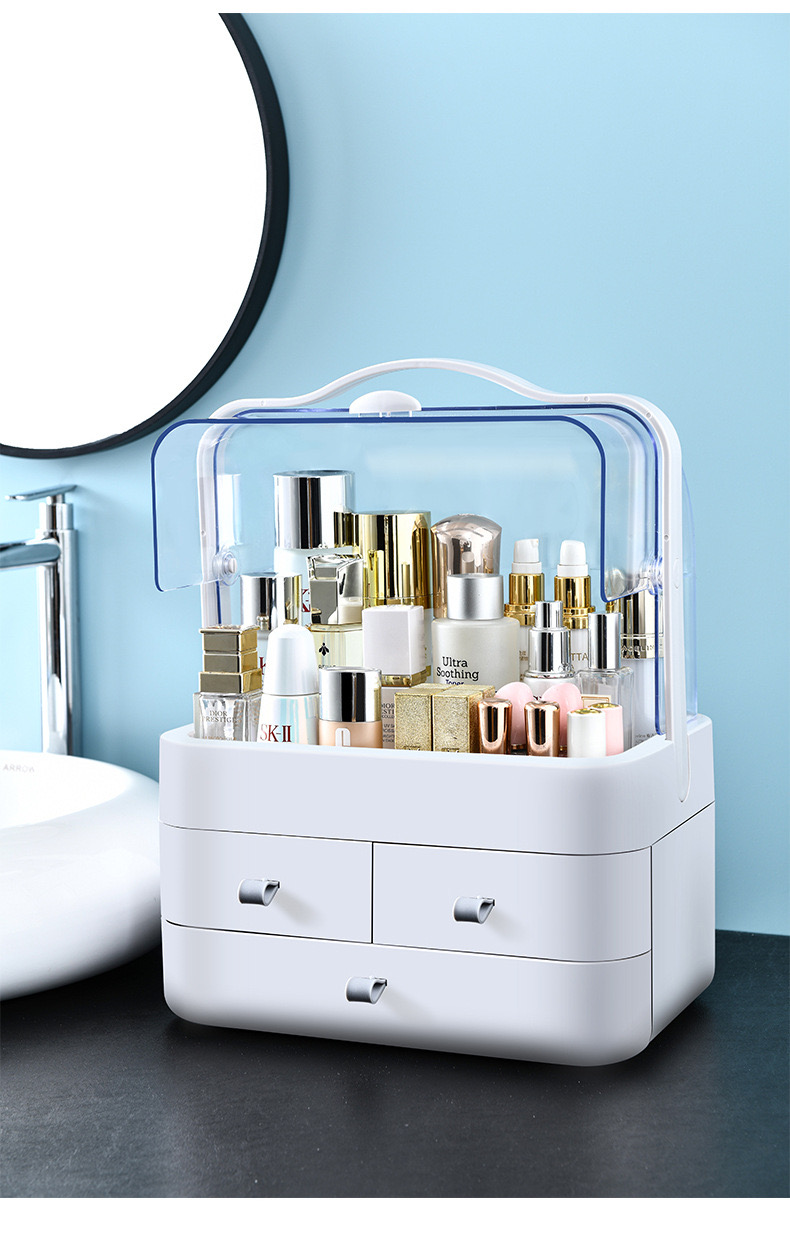 Cosmetic storage box, transparent drawer type, dressing table organization rack, desktop dust-proof, skin care product storage rack, portable Specification image