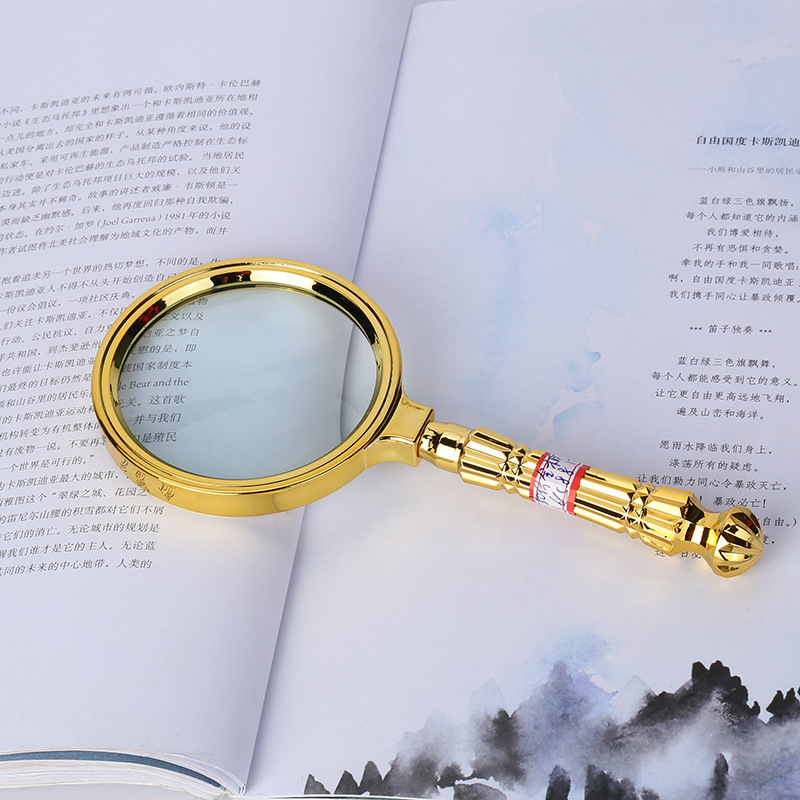 Fashionable new gold-plated flower straight handle magnifying glass, personalized handheld reading glass for the elderly, gift flower handle magnifying glass Specification image