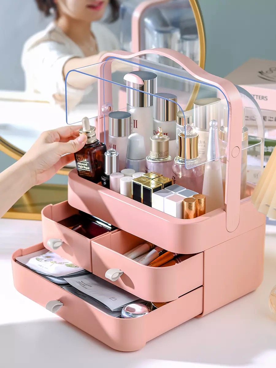 Cosmetic storage box, transparent drawer type, dressing table organization rack, desktop dust-proof, skin care product storage rack, portable