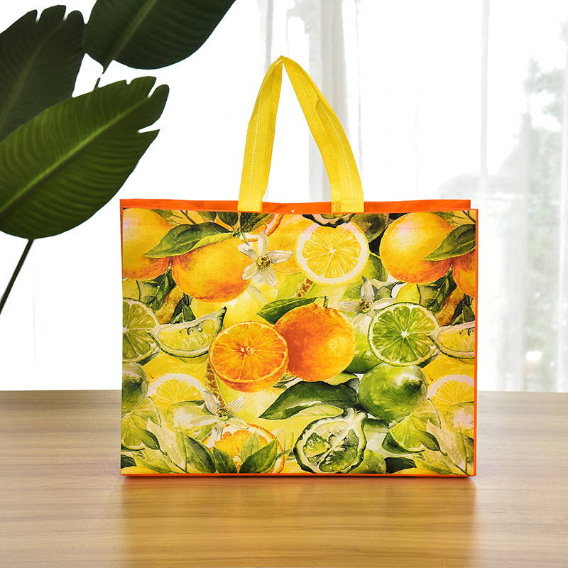 Fabricante bolsa de frutas no tejida bolsa de compras ropa bolsa de almacenamiento tejido impresión a color embalaje laminado bolsa de transporte en stock