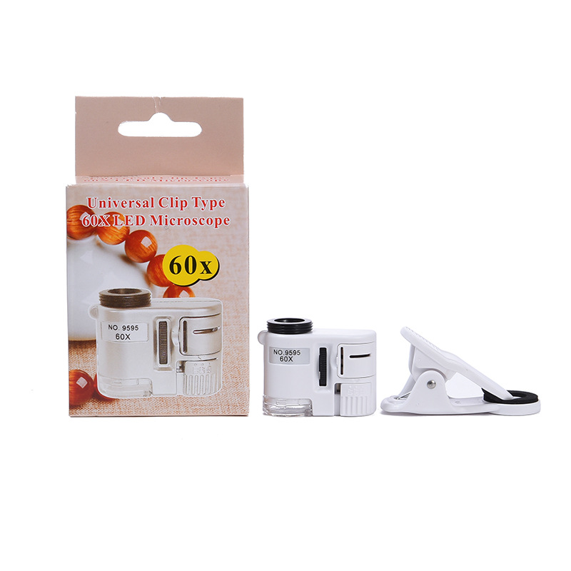 9595W white handheld LED lamp 60x magnifying glass mini portable universal mobile phone photo banknote inspection microscope Specification image