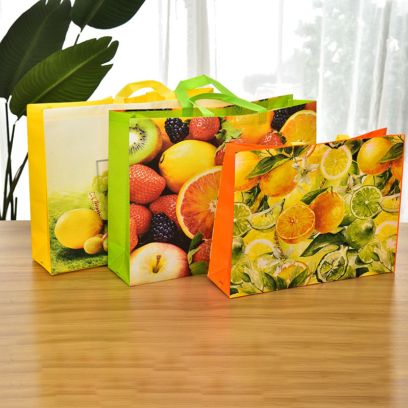 Fabricante bolsa de frutas no tejida bolsa de compras ropa bolsa de almacenamiento tejido impresión a color embalaje laminado bolsa de transporte en stock details Picture