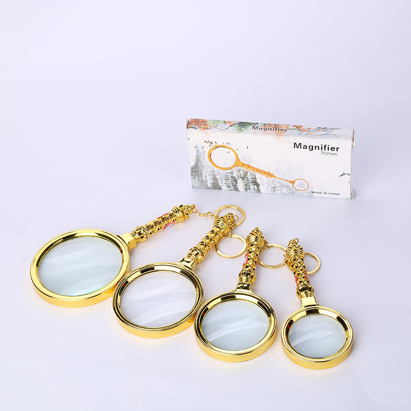 Fashionable new gold-plated flower straight handle magnifying glass, personalized handheld reading glass for the elderly, gift flower handle magnifying glass
