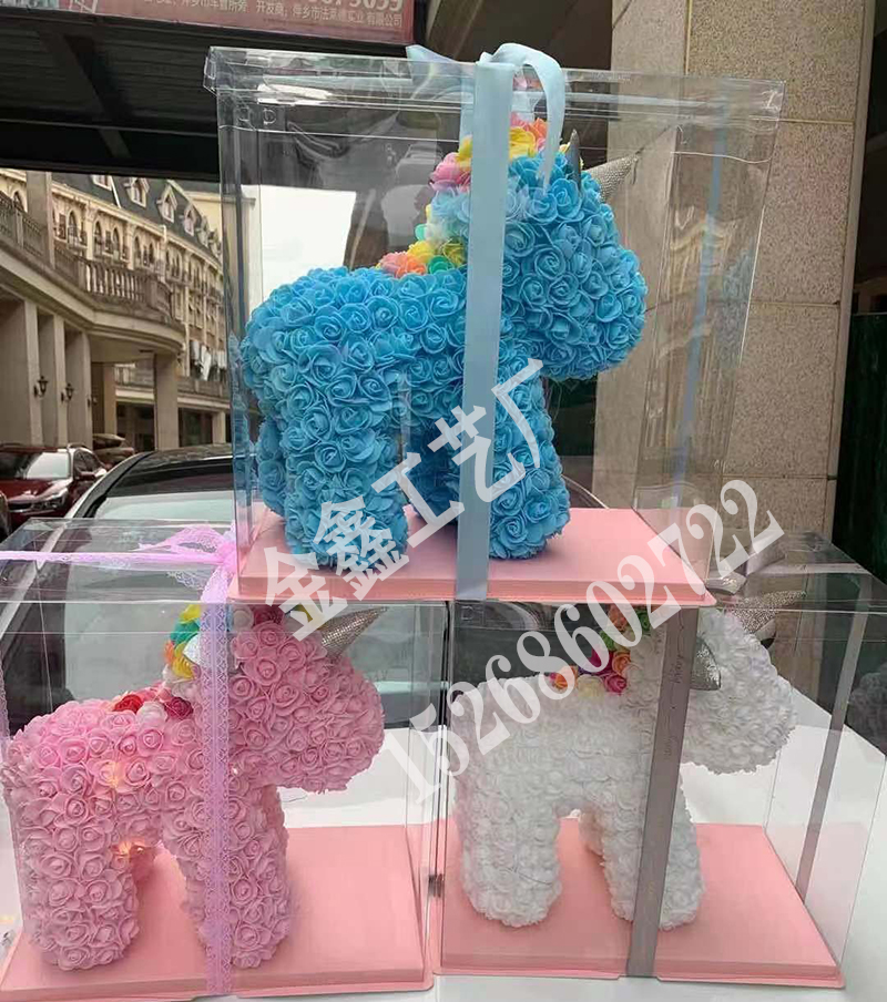pe泡沫花独角兽永生花独角兽玫瑰熊圣诞节婚庆摆件生日情人节礼物