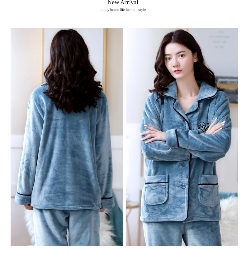 New autumn and winter lovers coral velvet set pajamas plus velvet thickened flannel men's and women's warm home wear thumbnail