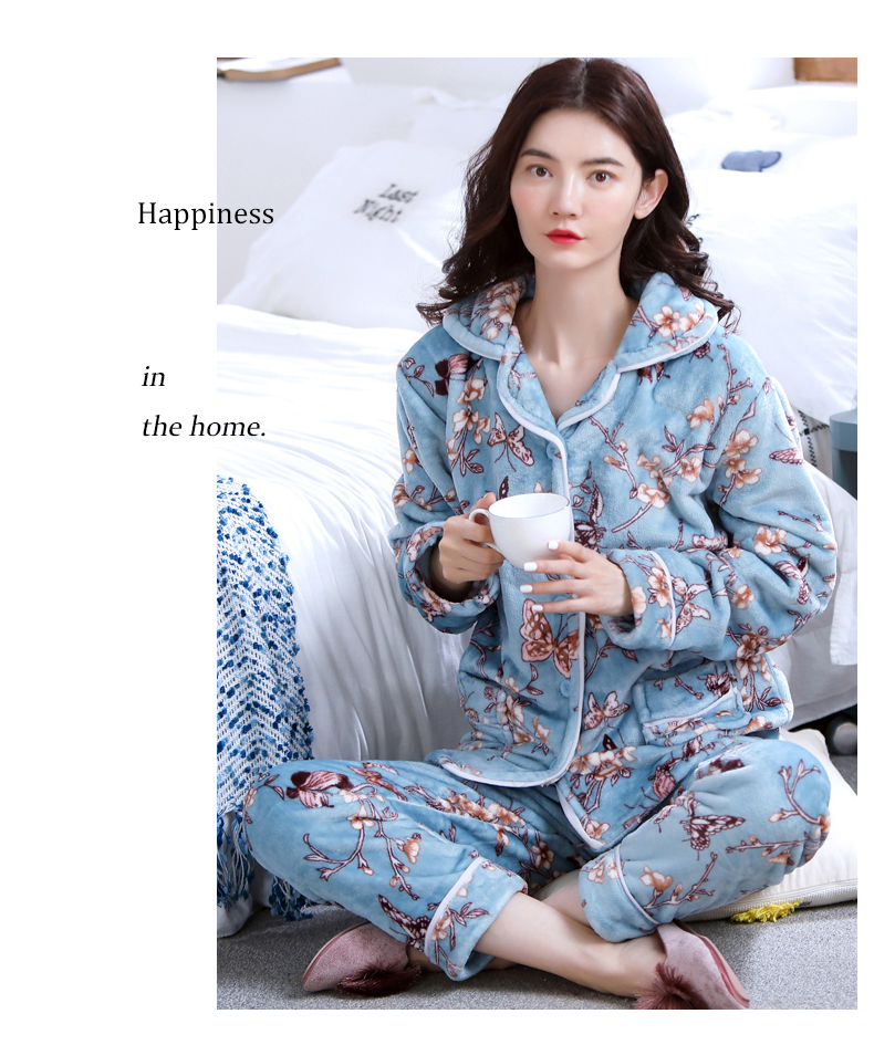 New autumn and winter lovers coral velvet set pajamas plus velvet thickened flannel men's and women's warm home wear thumbnail