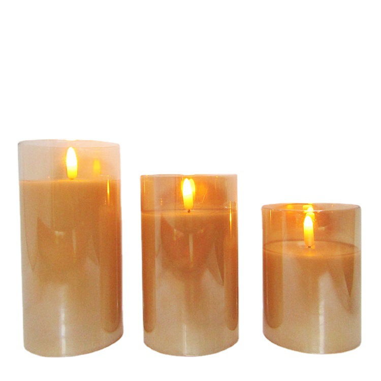 3D flame candle, LED smokeless electronic candle lamp, glass cup, paraffin lamp, decorative handicrafts and ornaments Item Picture
