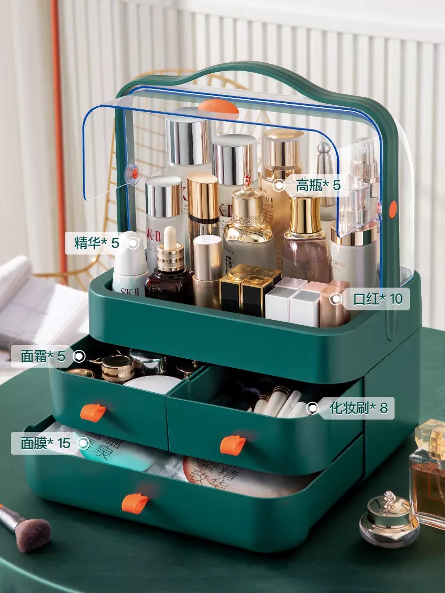 Cosmetic storage box, transparent drawer type, dressing table organization rack, desktop dust-proof, skin care product storage rack, portable details Picture