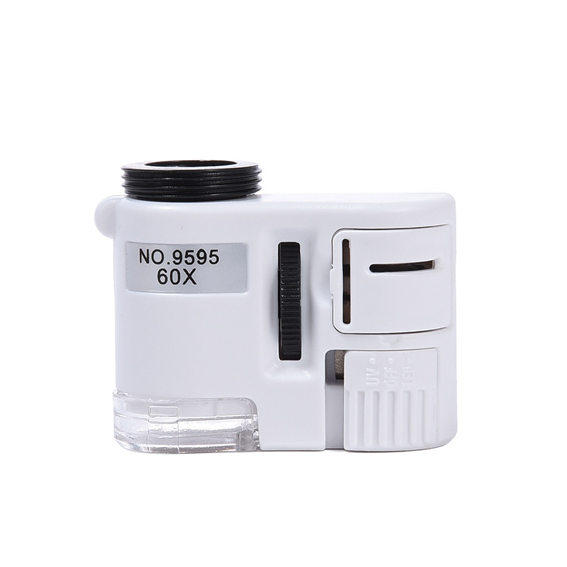 9595W white handheld LED lamp 60x magnifying glass mini portable universal mobile phone photo banknote inspection microscope Item Picture