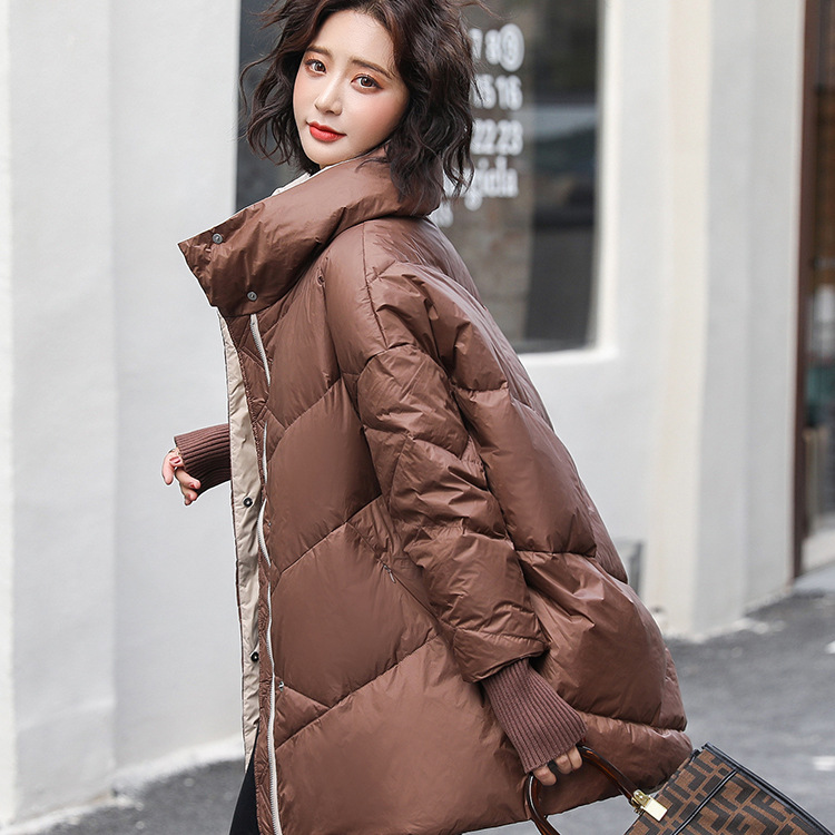 202. Autumn/winter New Korean style knit sleeve cloak cocoon mid length down jacket women's thickening large size coat