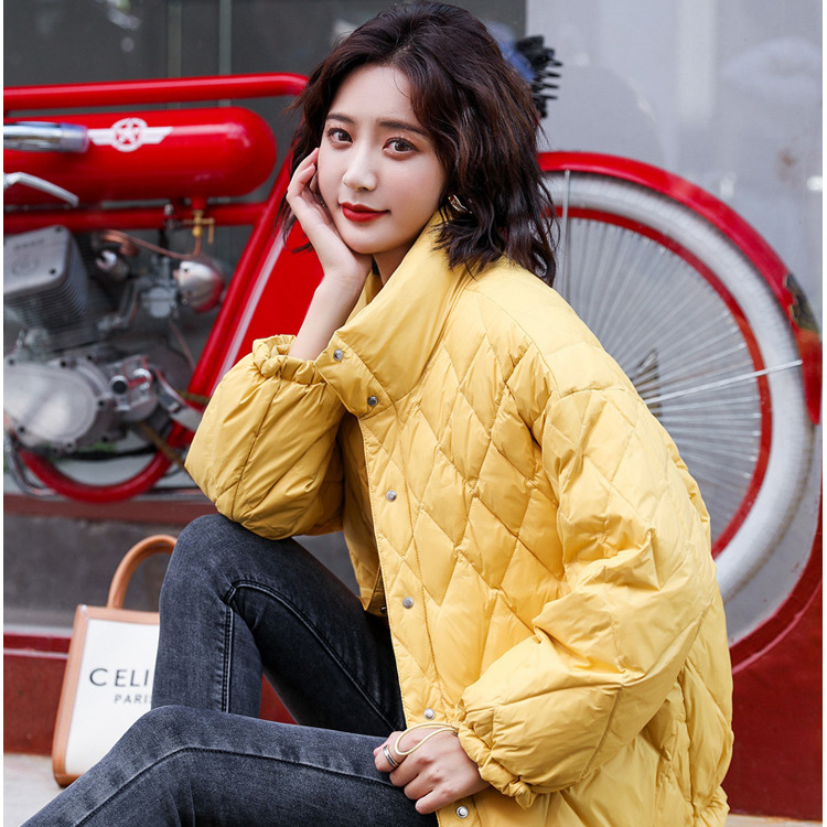 Autumn/winter thin down jacket women's short single breasted jacket White eiderdown standing collar showing thin, thin figure with a diamond shape