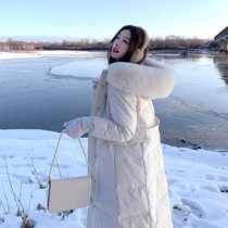 202. Autumn and winter new Korean version of over-the-knee thickened fox fur collar hooded down jacket for women plus long coat is out of season