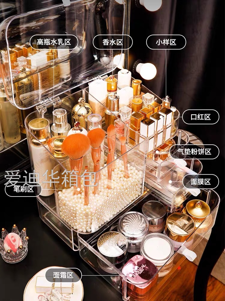 网红化妆品收纳盒桌面亚克力化妆刷筒梳妆台口红护肤品整理置物架