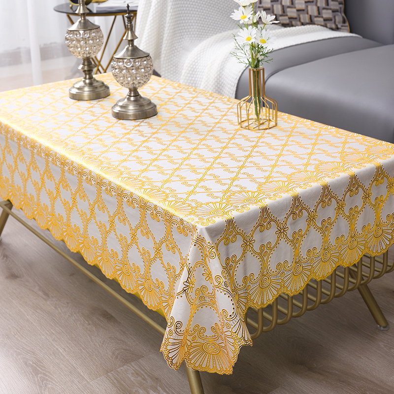 欧式烫金桌布防水防油免洗防烫pvc塑料茶几餐桌垫长方形家用台布桌布图