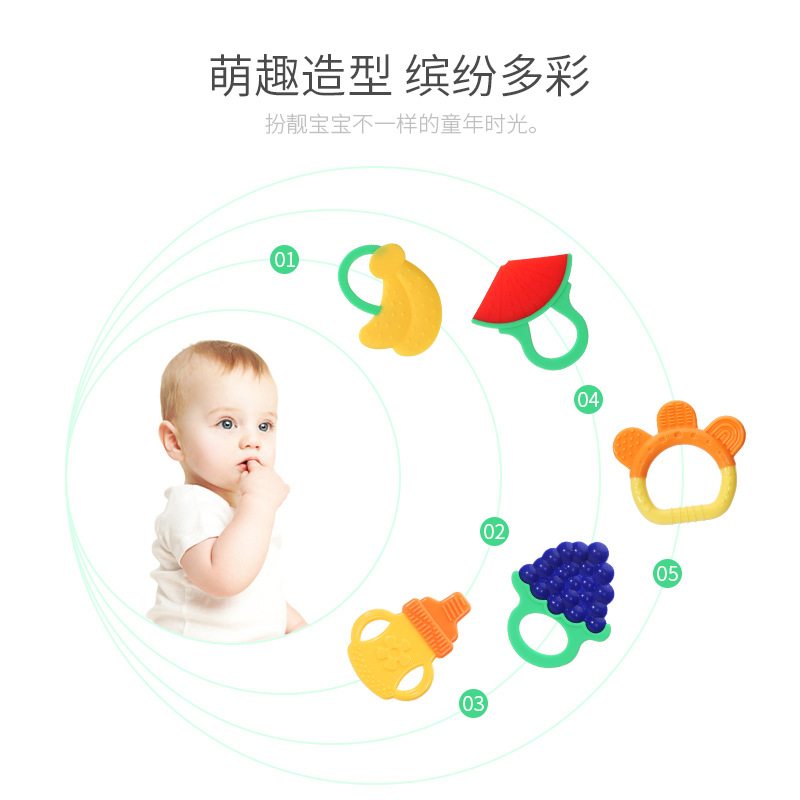Baby teething stick, food-grade fruit full silicone, baby bite happiness toy, fruit teething gel, baby teeth training Application Scenario